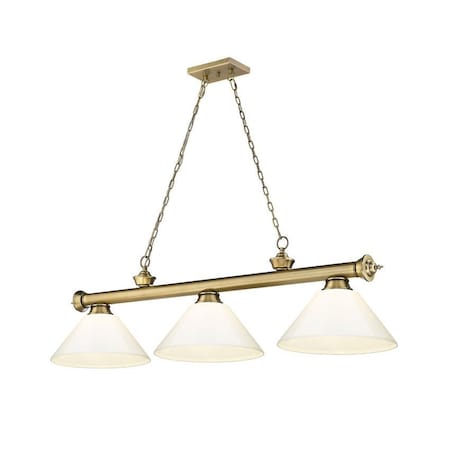 Z-Lite Cordon 3 Light Billiard, Rubbed Brass & White 2306-3RB-PWH